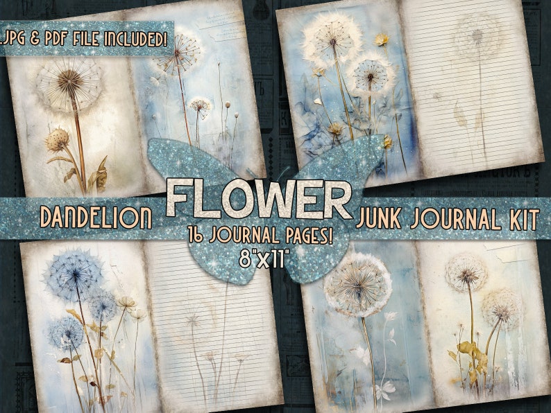 Flower Junk Journal Kit Printable Pages Dandelion Digital Downloaded ...