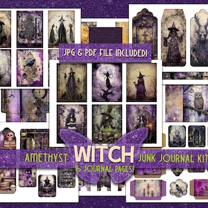 Magical witch bundle printable Purple junkjournal papers Ephemera journal witch gift Dark pages printful Bundle journal Witchcraft paper kit image 10