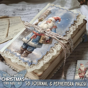 Zimowy pakiet świąteczny do wydrukowania Niebieskie papiery ephemera pakiet Bałwan Boże Narodzenie magiczny junkjounal Fantastyczny zimowy pakiet do wydrukowania digikits