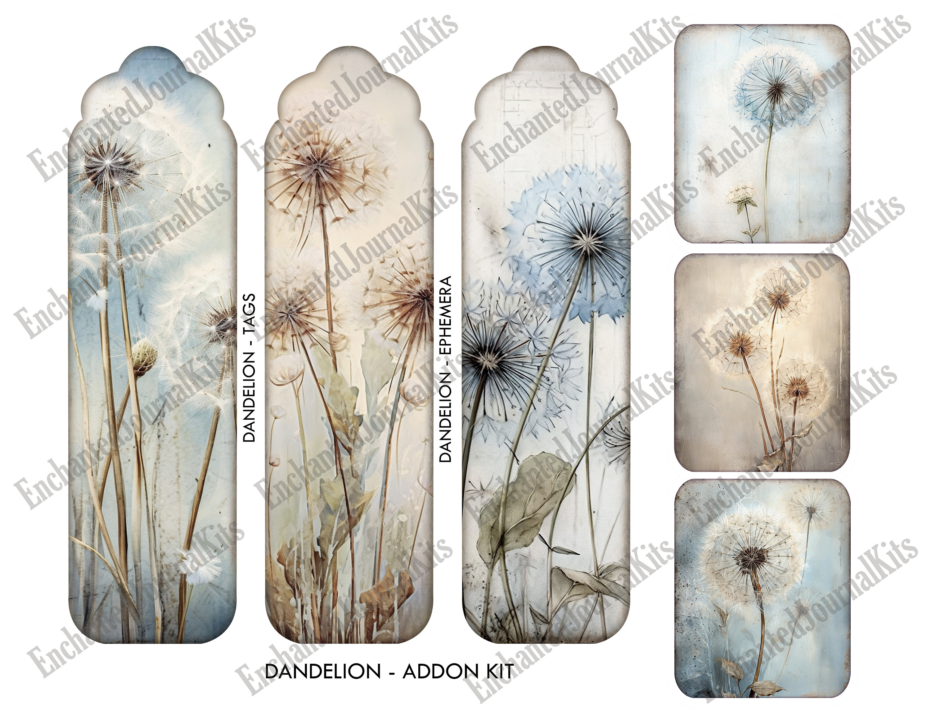 Floral Junk Journal Kit Ephemera Printable Pages Dandelion Flower Addon ...