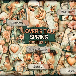 Romantische Frühling Ephemera zum Ausdrucken Vintage Liebe Papier Tags Magische Gartenblumen Taschen Fantasie Blumen Umschlag Frühling Junk Journal Romantik