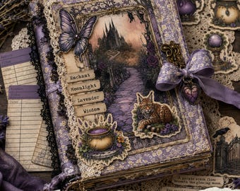 Dark witch journal paper collection Halloween purple witch junkjournal bundle Autumn woodland forest witchy printable Gothic book of shadows