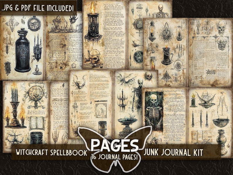 Witchcraft Spell Pages Printable Grimoire Magic Spellbook Page Vintage ...