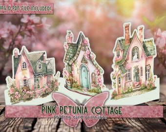 Digital gift card folding Craft paper insert House cutting paper Printable spring cottage Giftful craft pink page Printful junkjournal  card