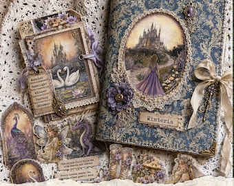 Amethyst fairy mega paper pack printable Magical fairytale page collection Vintage purple watercolor fairies Woodland junkjournal bundle kit