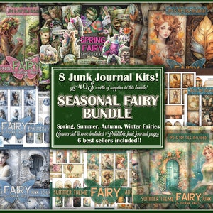 Paquete imprimible de hadas mágicas Bosque de fantasía junkjournal Papeles efímeros de hadas de temporada Primavera Verano Otoño Invierno Paquete junkjournal kit