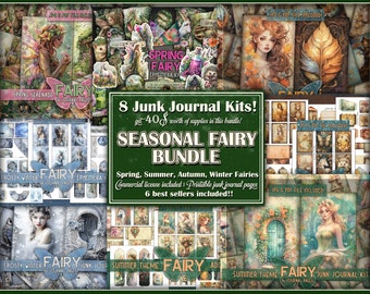 Lot imprimable fées magiques Fantasy forest junkjournal Papiers éphémères saisonniers fées printemps été automne hiver lot junkjournal kit