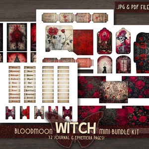 Witch bundle printable kit Gothic junkjournal bundle Dark witch ephemera Digital red paper Grimoire BOS pages Magical witch junk journal kit zdjęcie 8
