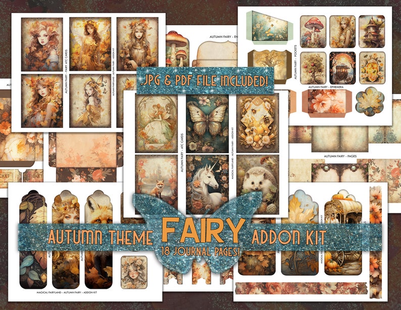 Puede incluir: Un kit de diario digital con tem&aacute;tica de hadas de oto&ntilde;o con 18 p&aacute;ginas. El kit incluye im&aacute;genes de hadas, setas, unicornios, zorros y otras criaturas del bosque. Las im&aacute;genes son de estilo vintage con una paleta de colores c&aacute;lidos. El kit tambi&eacute;n incluye varios elementos decorativos como etiquetas, bolsillos y p&aacute;ginas.