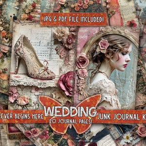 Wedding junk journal digital Bride papers printable Book junkjournal Shabby romantic papers Floral vintage wedding printful Bridal journals