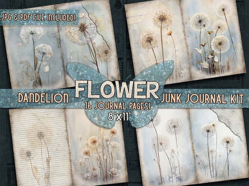 Flower Junk Journal Kit Printable Pages Dandelion Digital Downloaded ...