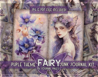 Magical fairy junk journal kit printable Purple fairytale junkjournal kit Lavender digital whimsical junkjournal kit Fantasy fairytale lilac