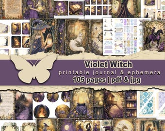 Gothic purple grimoire witch collection Autumn fall gothic junkjournal set Moody woodland halloween witch Dark rustic cottagecore pages kit