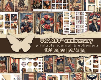 4th of july digital Junkjournal and ephemera paper Vintage memory keepsake printable Freedom celebration journal bundle American history kit