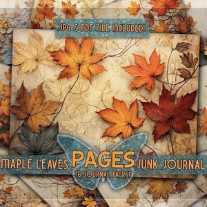 Folhas de outono papéis junkjournal coisas efêmeras para impressão Folhas de bordo Papéis de outono dotados Folhas de colagem digital baixadas Kit vintage de junkjournal