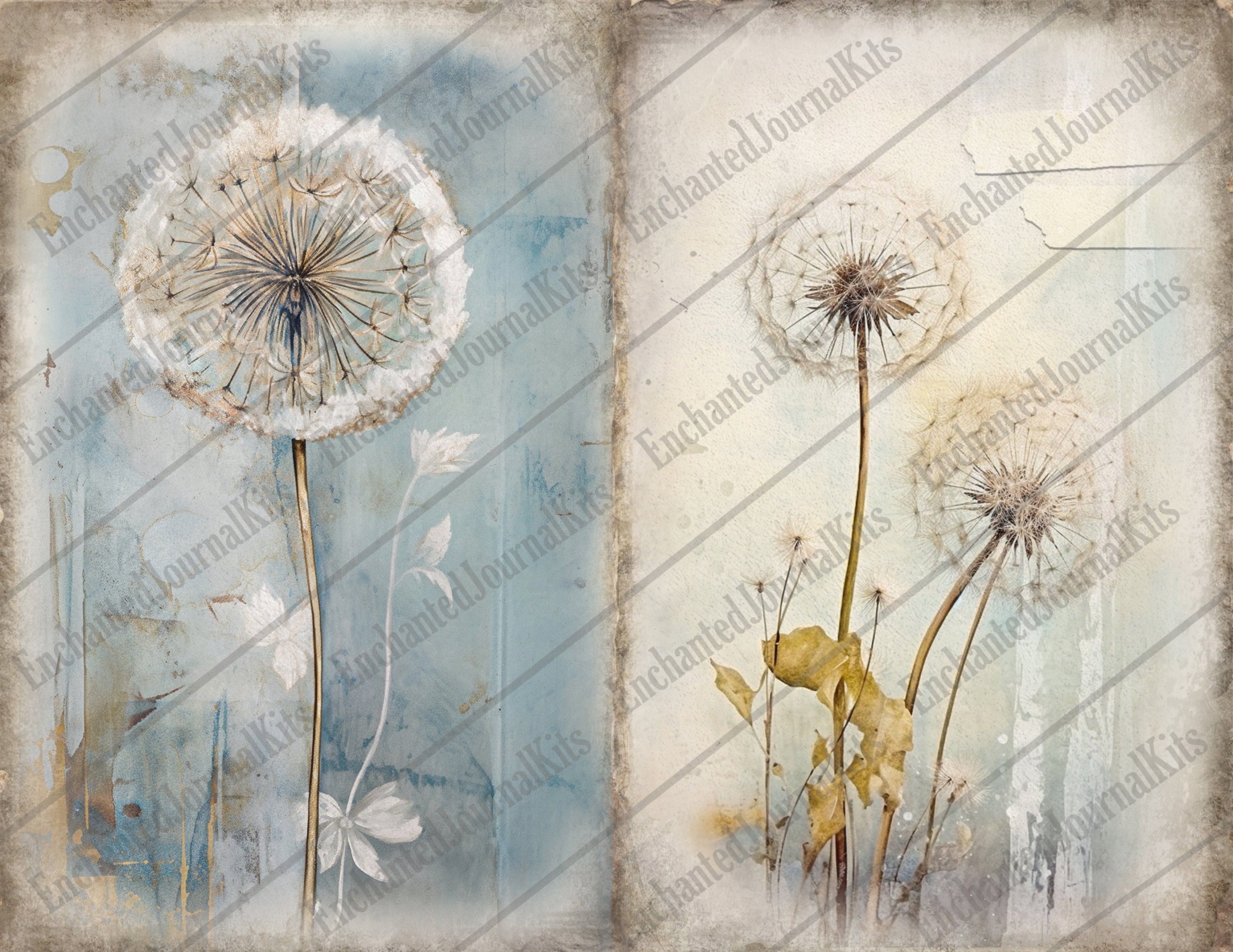 Flower Junk Journal Kit Printable Pages Dandelion Digital Downloaded ...