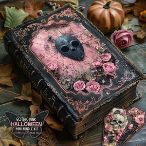 Lot rose halloween imprimable papiers gothiques noirs junkjournal lune sombre halloween lot magique numérique junkjournal kit éphémère squelette