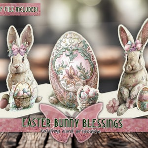 Carta regalo di Pasqua stampabile clipart coniglietto effimero Biglietto stampabile con uovo di Pasqua Regalo per le vacanze primaverili Cartoline pieghevoli stampabili Kit di Pasqua Papercraft