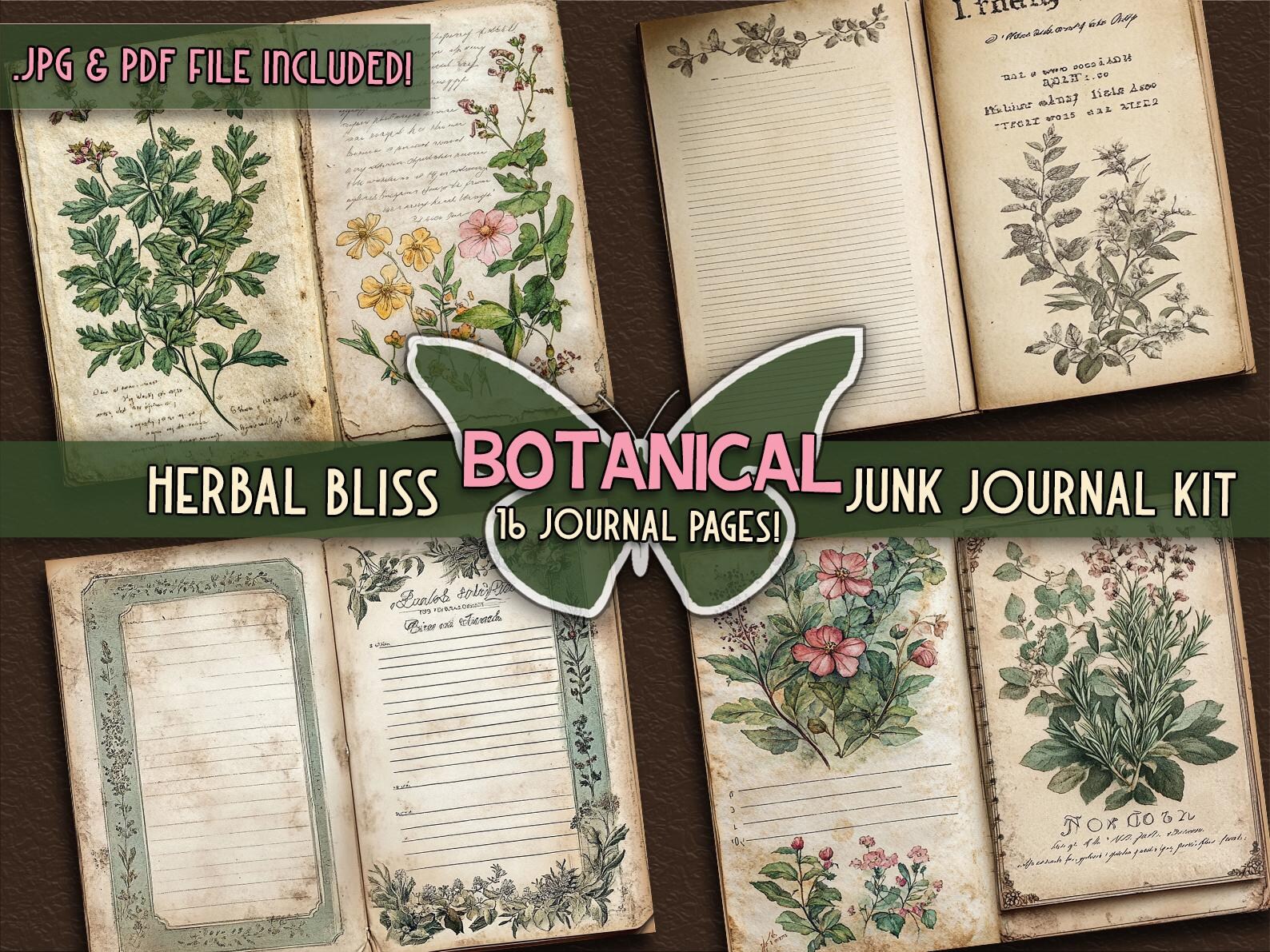 Vintage Botanical Junk Journal Printable Herbal Papers Book Digital ...