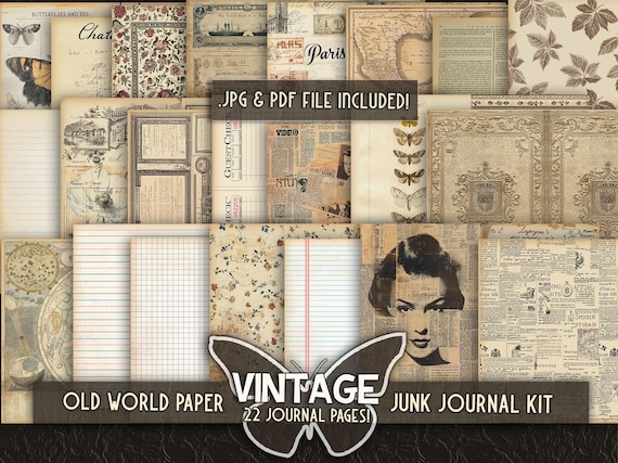 Vintage printable journal papers Old junkjournal book pages Digital boho journal printful Vintage rustic book junkjournal Neutral extra page