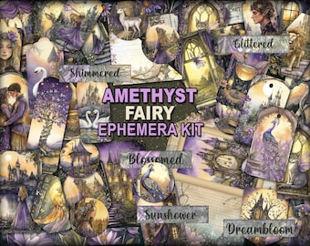 Amethyst fairy ephemera journaling Fantasy loaded pockets printable Magical fairy scraobooking supplies Whimsical purple forest fairy Addon