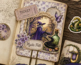 Dark witch junk journal clippings Double sided hidden paperclip Grimoire note holder printable Secret journaling pocket ephemera Botanical