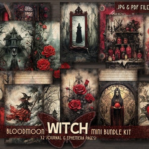 Witch bundle printable kit Gothic junkjournal bundle Dark witch ephemera Digital red paper Grimoire BOS pages Magical witch junk journal kit zdjęcie 5