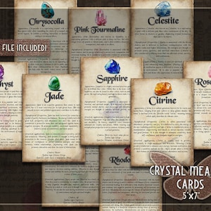 Kristall Bedeutung Karten druckbar BOS Zauberbuch Seiten Gemstone Mittel Karten Digital Crystal Eigenschaften Karten druckbare BOS Hexe Grimoire Vintage
