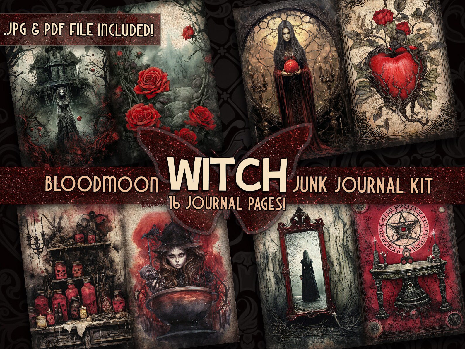 Gothic Witch Junkjournal Printable Papers Kit Witchie BOS Pages ...