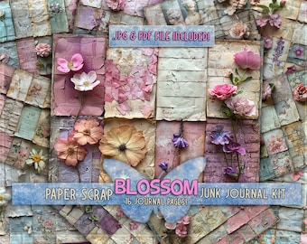 Floral Scrapbook papers junkjournal printable Flower pages collage scraps Digital printful scrapbook pictures Floral junk journal scraps kit