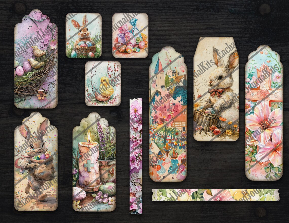 Easter Papers Ephemera Printable Bunny Tags Pockets Envelop Digital ...