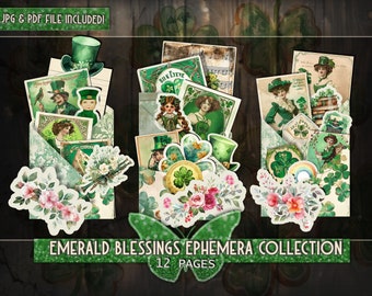 St patrick druckbare kit fussy cut junkjournal Grüne Cliparts Shamrocks digitale ephemera