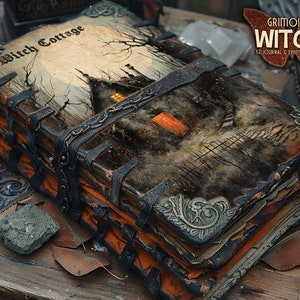 Paquete de brujas Grimoire imprimible BOS páginas Regalo de brujería digitales Mini paquete de papel Diario basura de brujas imprimible Efímera de bruja de otoño oscuro