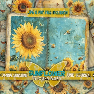 Sonnenblume junkjournal Sommerblumenpapiere Schmetterlingsseiten druckbares Junkjournal Sommerblumen