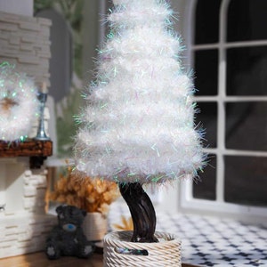 Miniature dollhouse white potted Christmas Tree - 1:12 scale