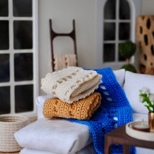 Miniature dollhouse ecru throw blanket - 1:12 scale