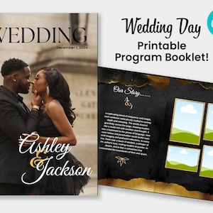 8 Page DIY Black & Gold Wedding Program Magazine Template Fully Editable in Canva, Canva Wedding Booklet Template