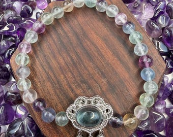 Natural Rainbow Fluorite Crystal Bracelet | 6mm Beaded Stretch Bracelet | Healing Stone Jewelry for Focus, Protection & Positive Energy Gift