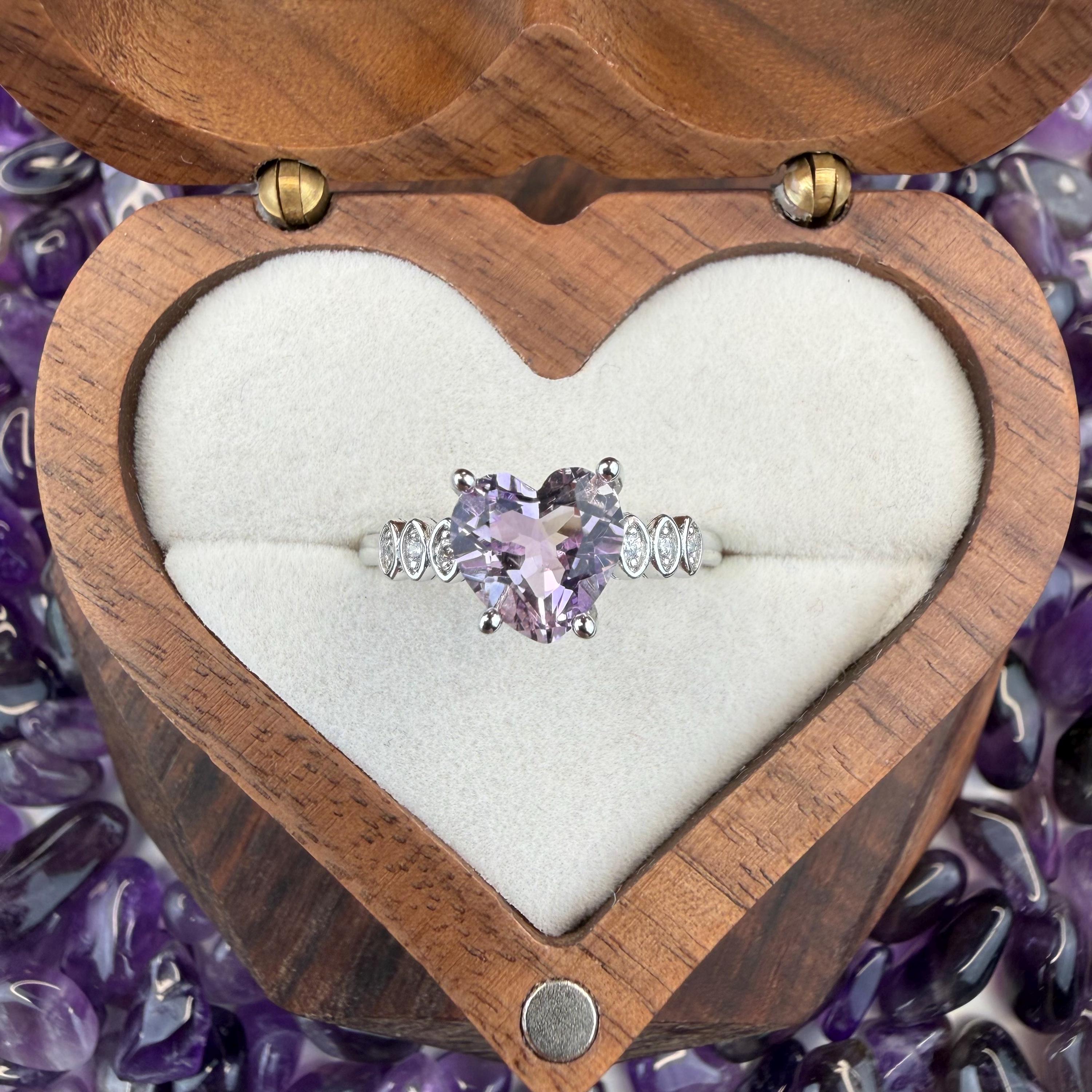 Lovely Heart Amethyst 925 Sterling Silver Ring – Women's Sizes 5-10