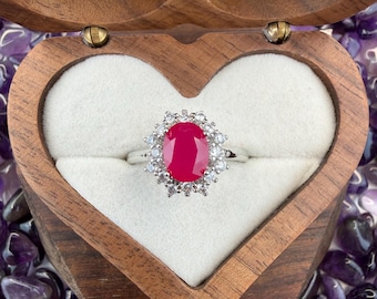 Natural Ruby Crystal Ring Adjustable Size | S925 Sterling Silver Red Gemstone Ring | Colour Changing UV Light Jewelry | Gift for Her