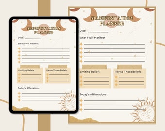 Manifestationsplaner, digitale und druckbare PDF, Journal, anpassbar, Gesetz der Annahme, Gesetz der Anziehung, Selbstkonzept, Selbstliebe