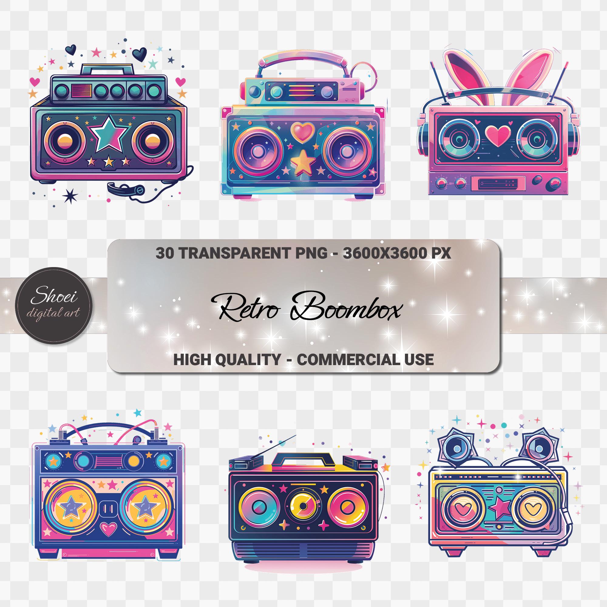 Retro Boombox PNG Clipart: 80s 90s Neon Music Stickers (commercial Use ...