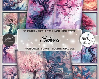 Papier numérique d'art japonais Sakura : scrapbooking et journaux indésirables (téléchargement numérique)