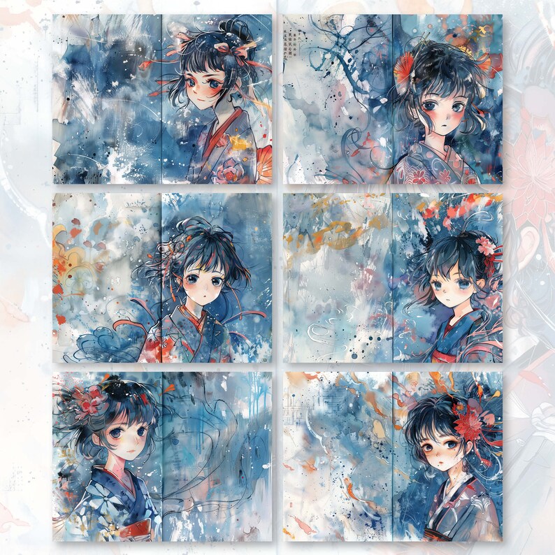 Anime Girl Abstract Blue Digital Paper, 30 Pages 8.5X11 size For Junk Journal Backgrounds, Scrapbooking, Art and Craft, Commercial Use, high quality 300 dpi JPG files
30 JPG Printable image pages (8.5X11 inch)
DIGITAL DOWNLOAD