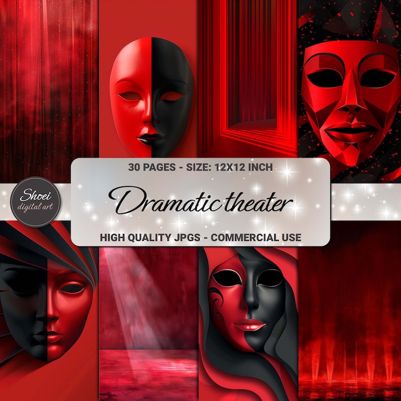 Dramatic Theater Digital Paper Collection - 30 Pages 12X12 for Junk ...