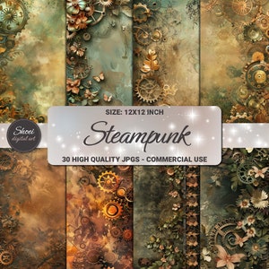 Collection de papier numérique grungy steampunk - 30 pages 12 x 12 pour les journaux indésirables, le scrapbooking, l'art, l'usage commercial - téléchargement immédiat