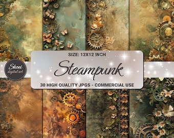 Steampunk Digital Paper: Grungy 12x12 Scrapbook Pages (Instant Download)
