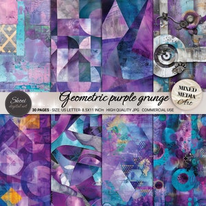Geometrische Lila Grunge Digitale Papiere - 30 Einzigartige Designs, Abstrakte Kunst Hintergründe, Scrapbooking, Printable 8.5x11, Künstlerische JPG Dateien
