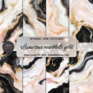 Coleção de papel digital elegante em mármore e ouro - 30 páginas para vários projetos criativos - Download instantâneo, resolução de alta qualidade