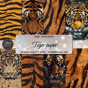 Set di carta digitale con texture tigre, 30 pagine 12X12 per sfondo di diario spazzatura - Scrapbooking, arte e artigianato - Uso commerciale, animali - A201